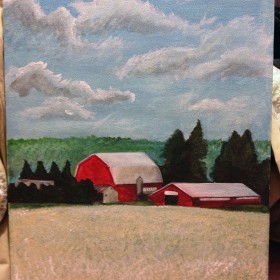 Joshann painting of a farm Gouache