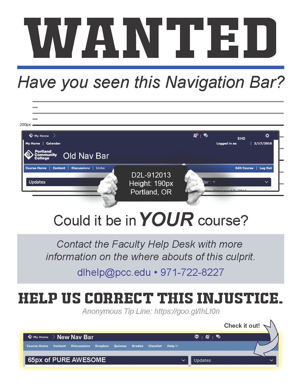 PCC Online Learning - Old Navigation bar Wanted Poster